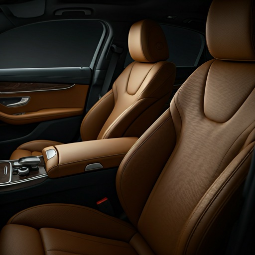 Interior premium de automobil cu scaune din piele maro